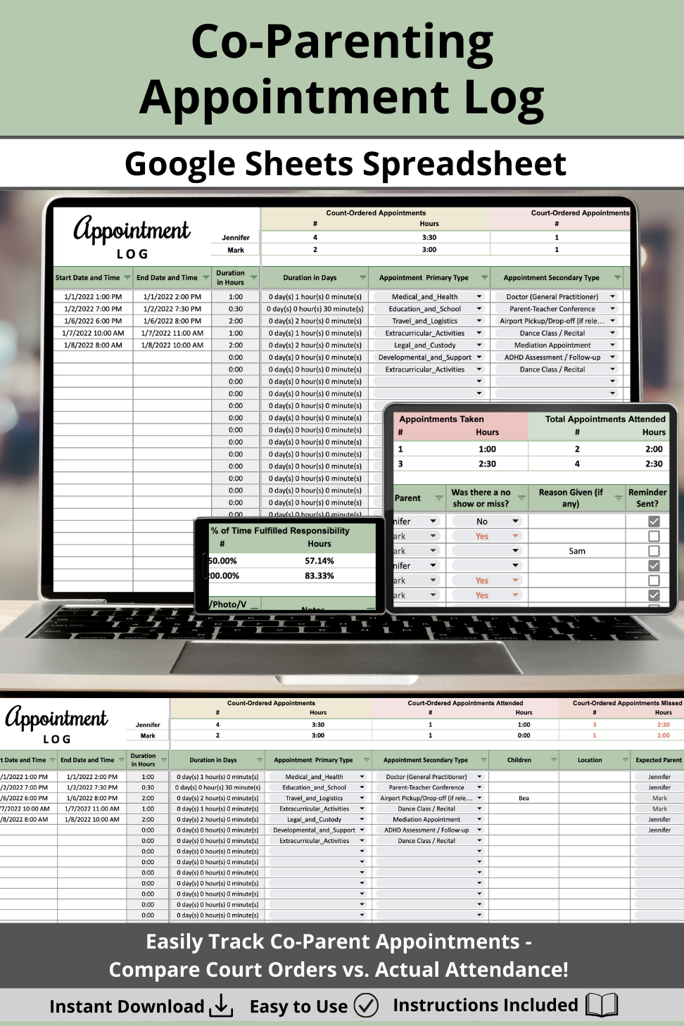 Simple Appointment Log Google Sheets Spreadsheet