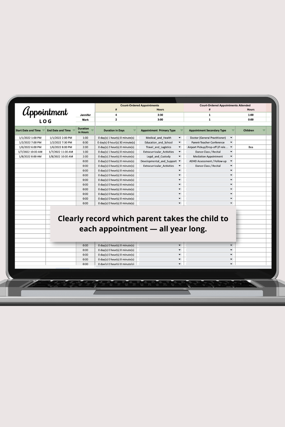 Simple Appointment Log Google Sheets Spreadsheet