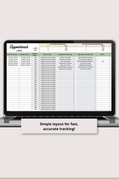 Simple Appointment Log Google Sheets Spreadsheet